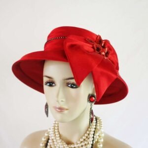 Women's Red Black Sequin Designer Satin Dress Hat, Elegant Wedding Church Formal Sabbath Hat, Hats For Holidays, NYFashionHats Millinery