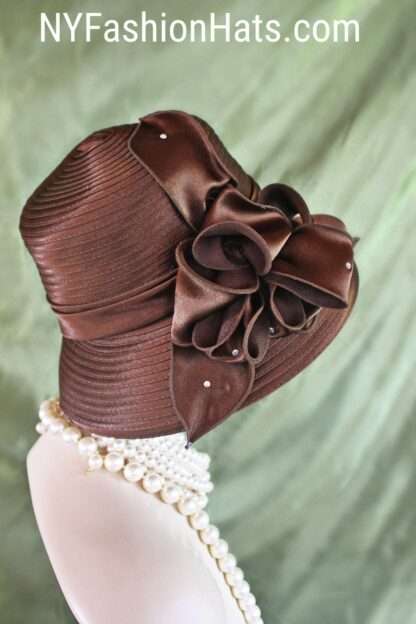 Women's Brown Big Bow Designer Satin Dress Hat, Elegant Wedding Church Formal Sabbath Hat, Hats For Holidays, NYFashionHats Adaline - Image 2