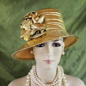 Metallic Gold Small Brim Lame Dress Hat, Couture Designer Hats, Hats For Sabbath, Church Wedding Holiday Hat, NY Fashion Hats Millinery, Joy