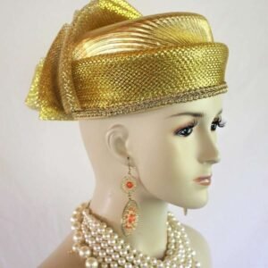 Metallic Gold Lame Pillbox Dress Hat, Couture Designer Hats, Hats For Sabbath, Church Wedding Holiday Hat, NY Fashion Hats Millinery, Vicki