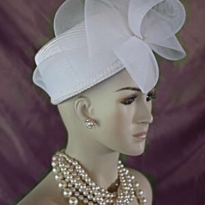 White Satin Pleated Pillbox Dress Bridal Hat, Couture Designer Hats, Hats For Sabbath, Church Wedding Holiday Hat, NY Fashion Hats Millinery