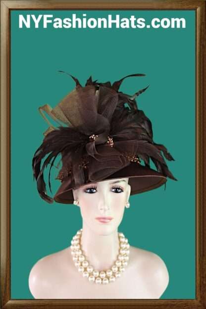 Avant Garde Brown Satin Haute Couture Hat, Abstract Brim Formal Church Hat, Dress Wedding Luxury Hat, NYFashionHats Millinery Headwear - Image 4