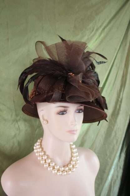 Avant Garde Brown Satin Haute Couture Hat, Abstract Brim Formal Church Hat, Dress Wedding Luxury Hat, NYFashionHats Millinery Headwear - Image 9