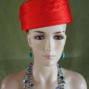Pillbox Wedding Bridal Hat, Red Satin Pillbox Formal Hat, Church Temple Hat With Veil, Mother Of The Bride Hat, NYFashionHats Millinery, Ann