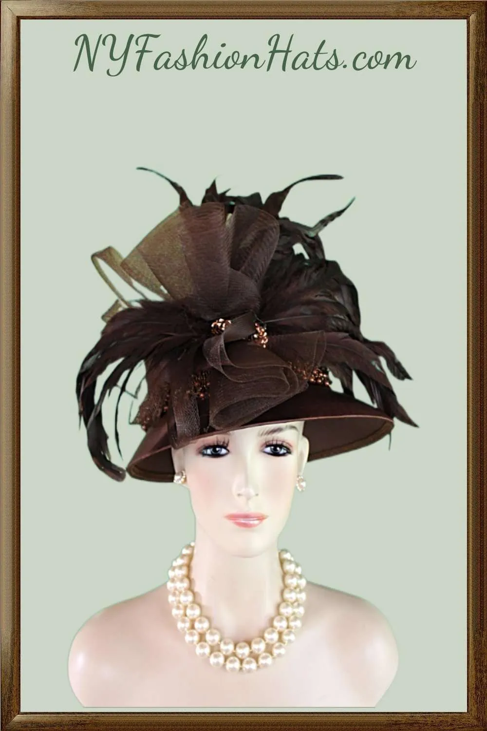 Avant Garde Brown Satin Haute Couture Hat, Abstract Brim Formal Church Hat, Dress Wedding Luxury Hat, NYFashionHats Millinery Headwear - Image 3
