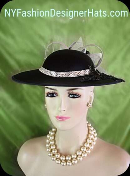 Black Satin Metallic Silver Haute Couture Statement Hat, Gray Sinamay Straw Formal Hat, Horse Races NYFashionHats Millinery Headwear Apparel - Image 7