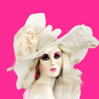 Ivory Large Sheer Brim Haute Couture Designer Hat With Feathers